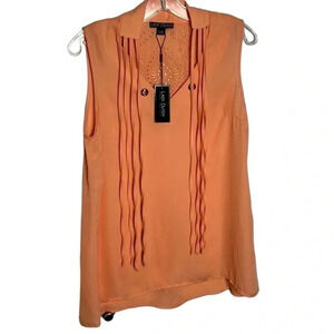LADY DUTCH HIGH SOCIETY  sleeveless peach blouse , sz SM and LG . Long fringes